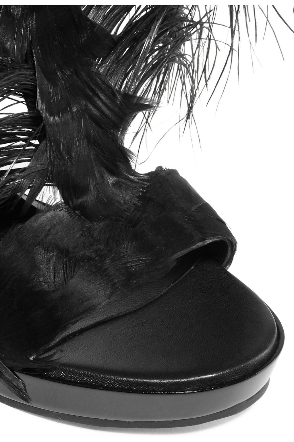 MCQUEEN Feather-embellished suede and acrylic wedge sandals