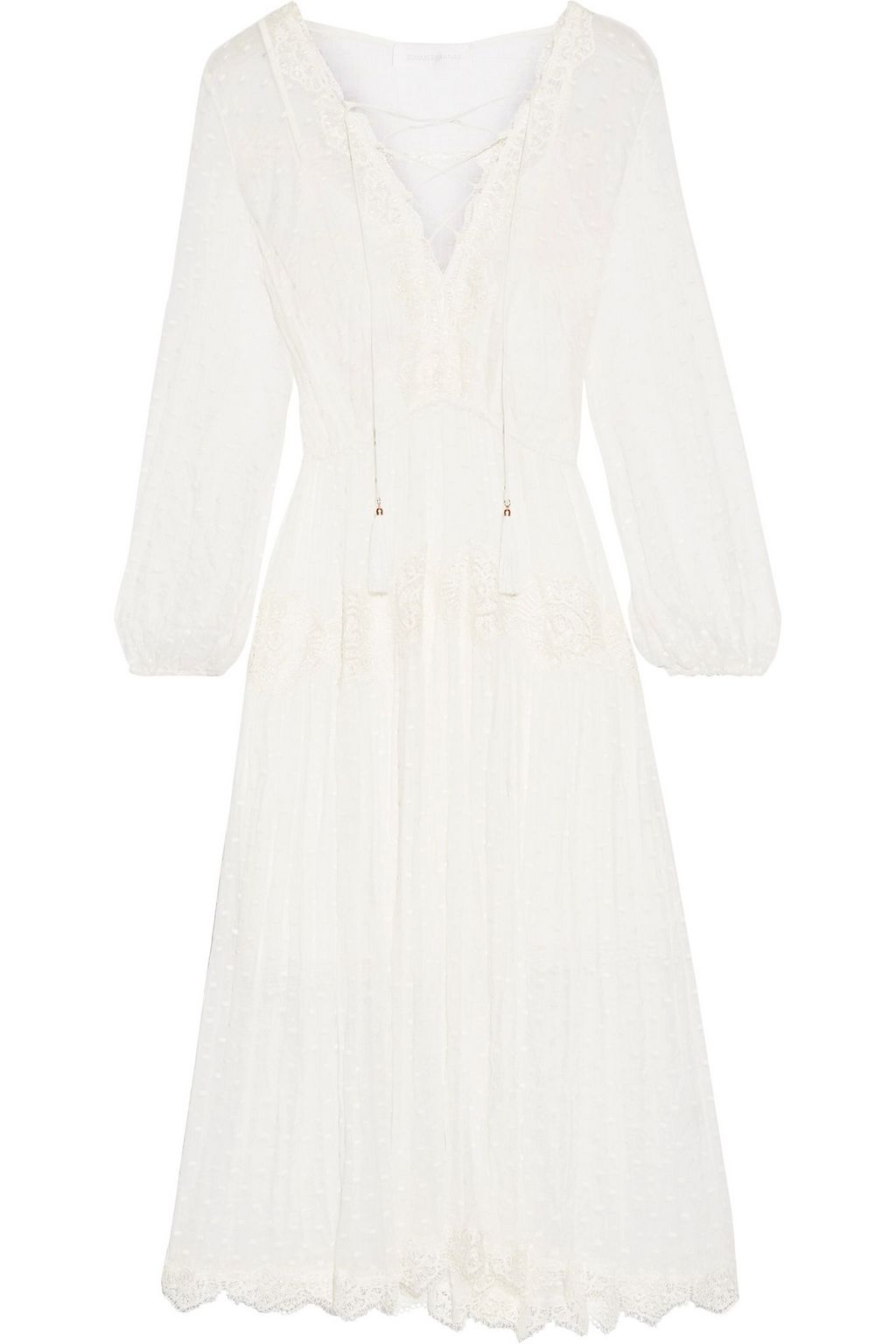 ZIMMERMANN Oleander lacetrimmed Swissdot midi dress