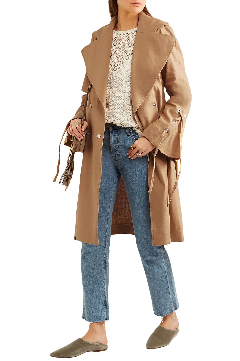 SEE BY CHLOÉ Belted lace-up linen-blend trench coat