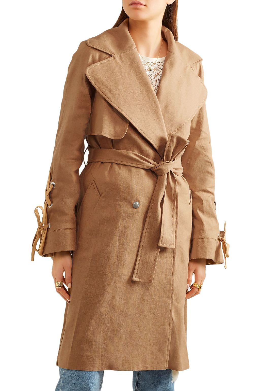 SEE BY CHLOÉ Belted lace-up linen-blend trench coat