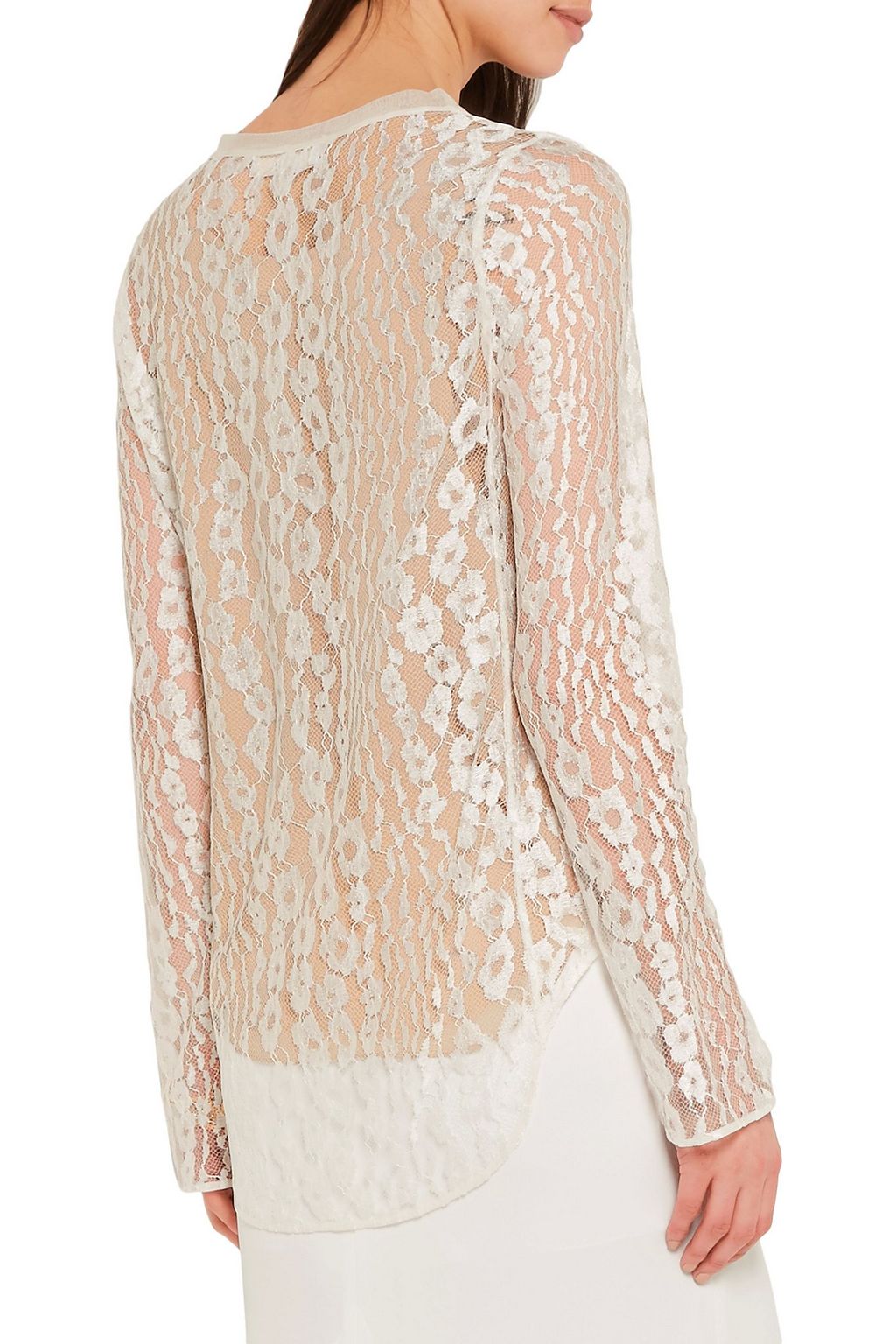 CHLOÉ Cotton-blend tulle-trimmed lace blouse