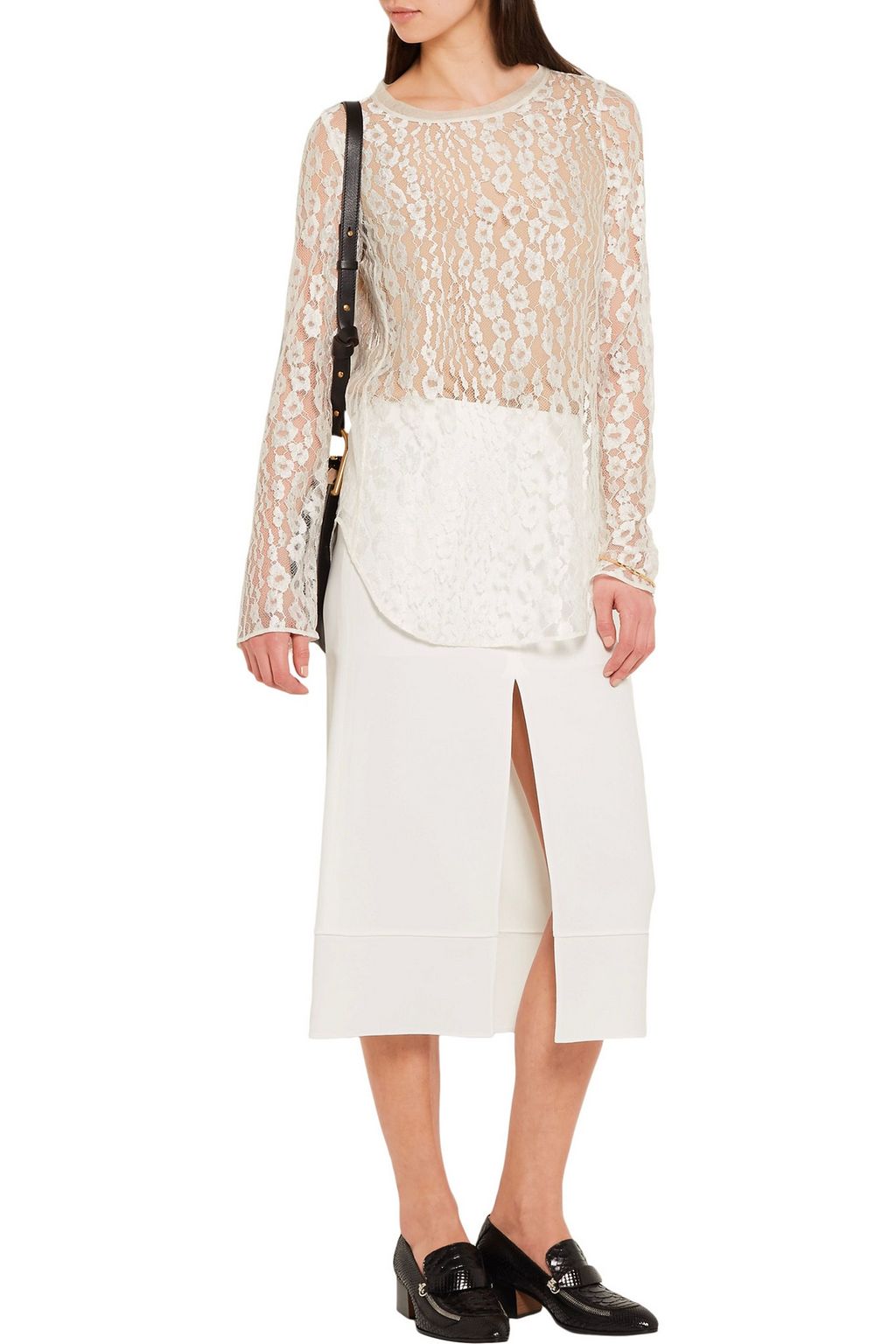 CHLOÉ Cotton-blend tulle-trimmed lace blouse