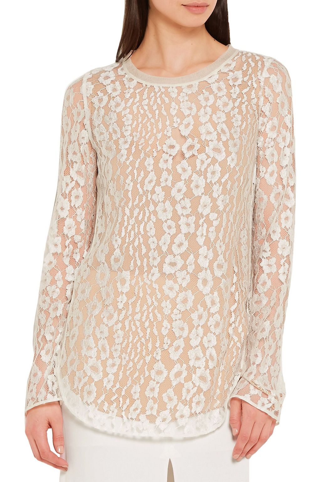CHLOÉ Cotton-blend tulle-trimmed lace blouse