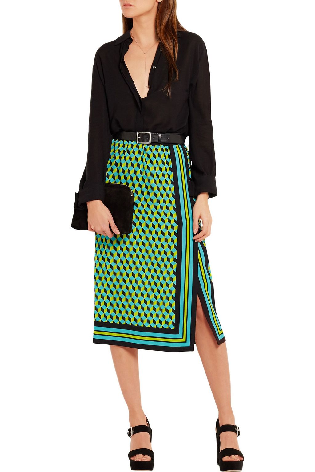 MICHAEL KORS COLLECTION Printed wrap-effect silk-crepe skirt