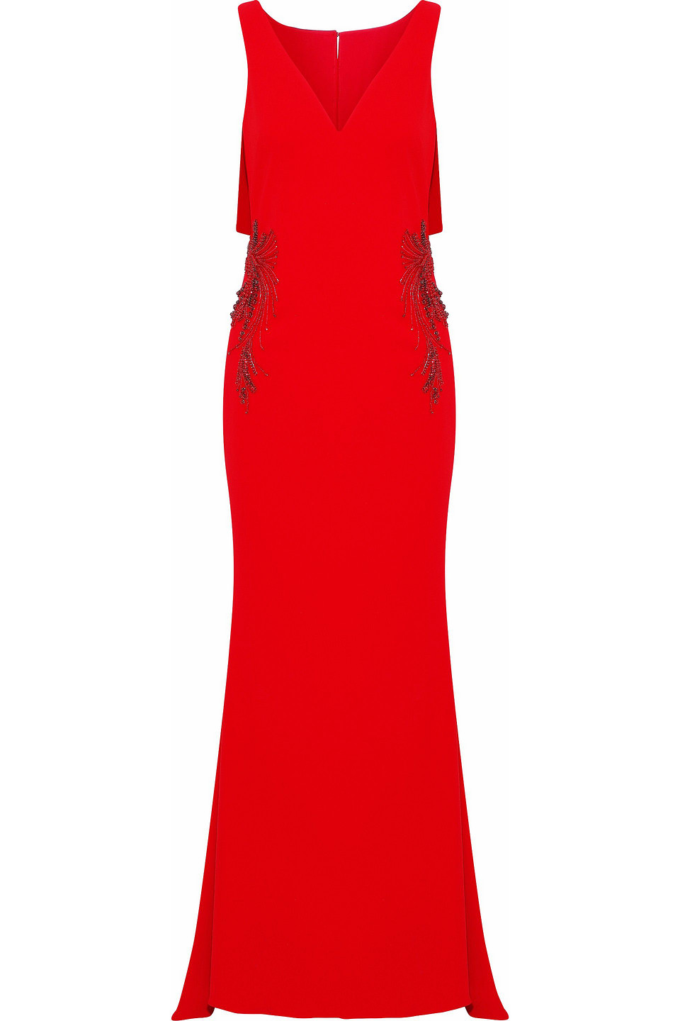 badgley mischka - embellished cutout crepe de chine gown - red - us 4