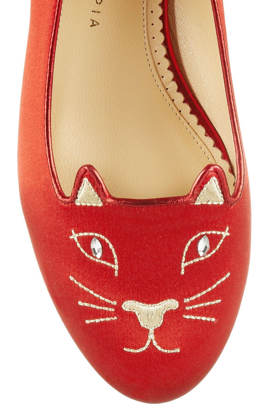 CHARLOTTE OLYMPIA Kitty embroidered satin slippers