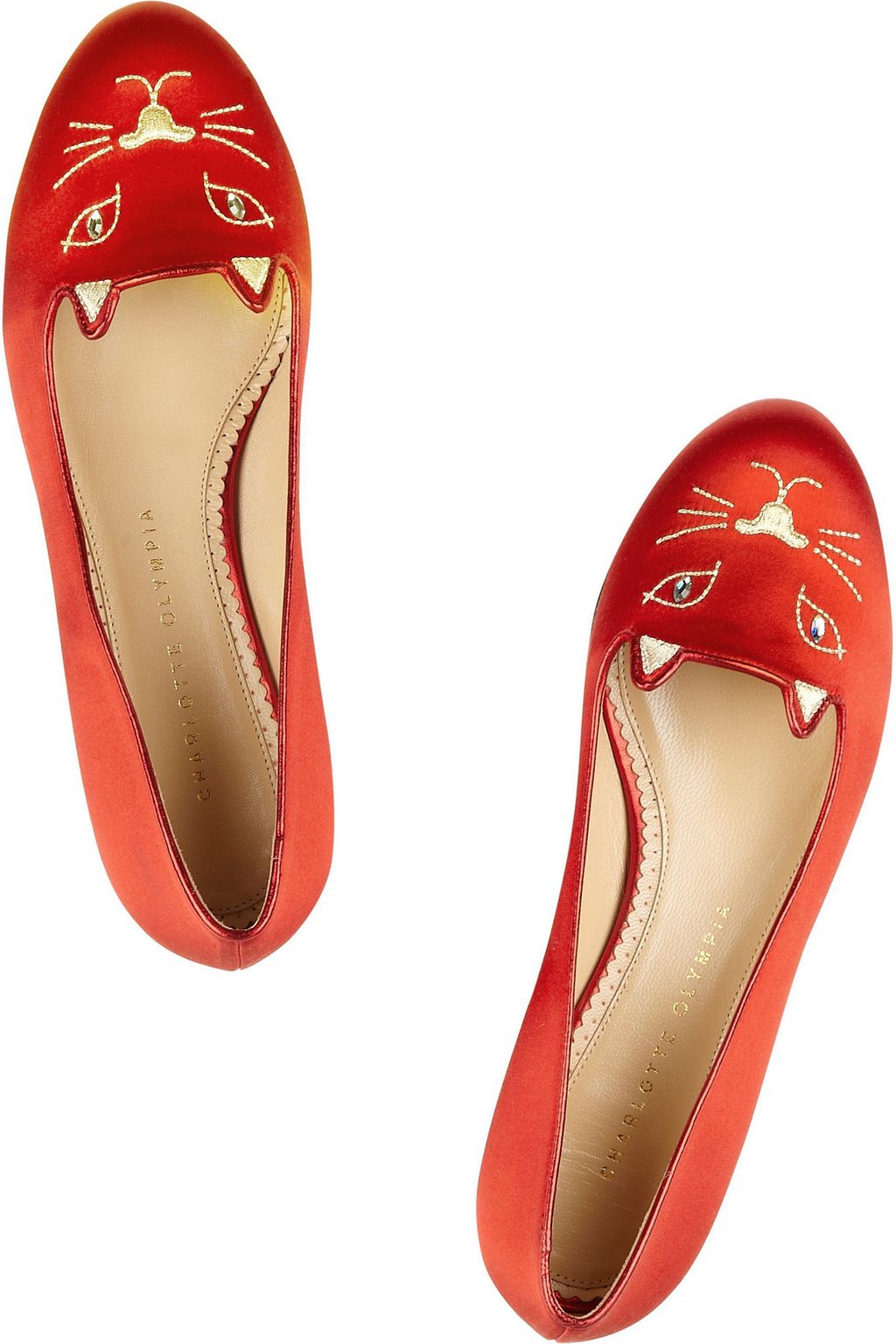 CHARLOTTE OLYMPIA Kitty embroidered satin slippers