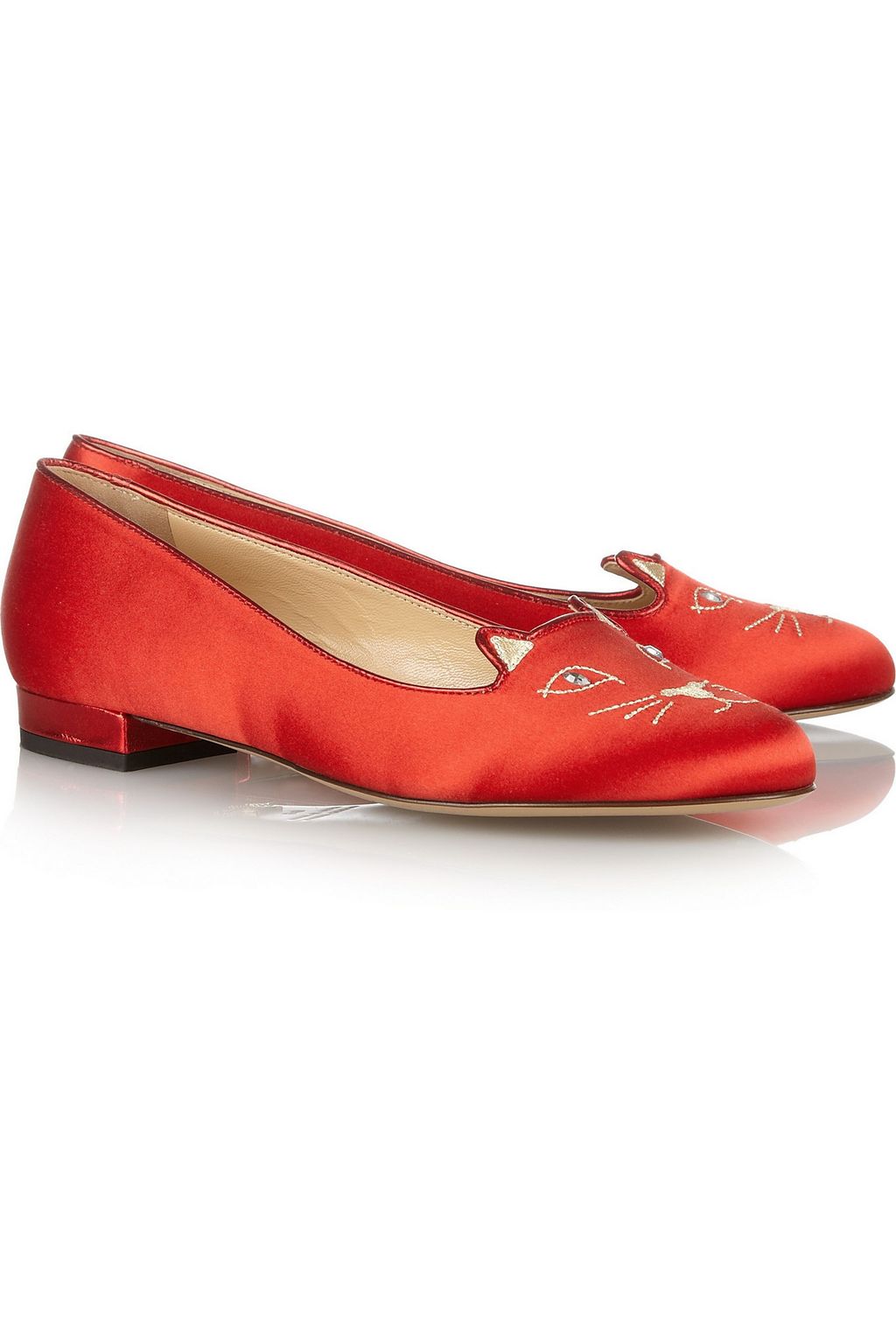CHARLOTTE OLYMPIA Kitty embroidered satin slippers
