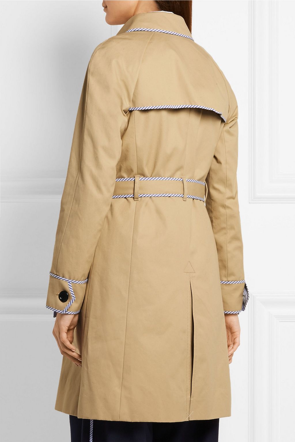 J.CREW Hawthorne stripe-trimmed cotton-twill trench coat
