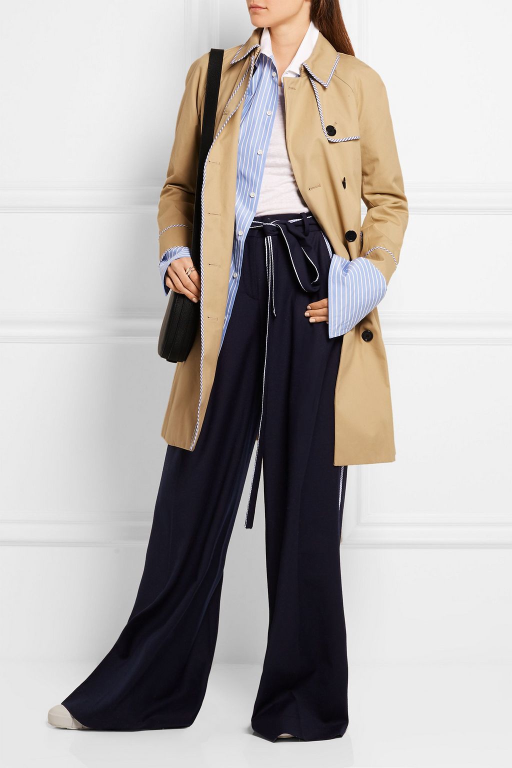 J.CREW Hawthorne stripe-trimmed cotton-twill trench coat