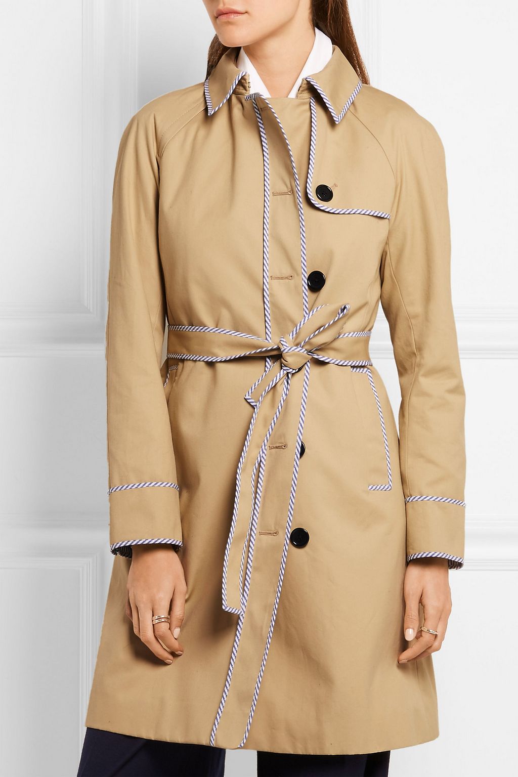 J.CREW Hawthorne stripe-trimmed cotton-twill trench coat