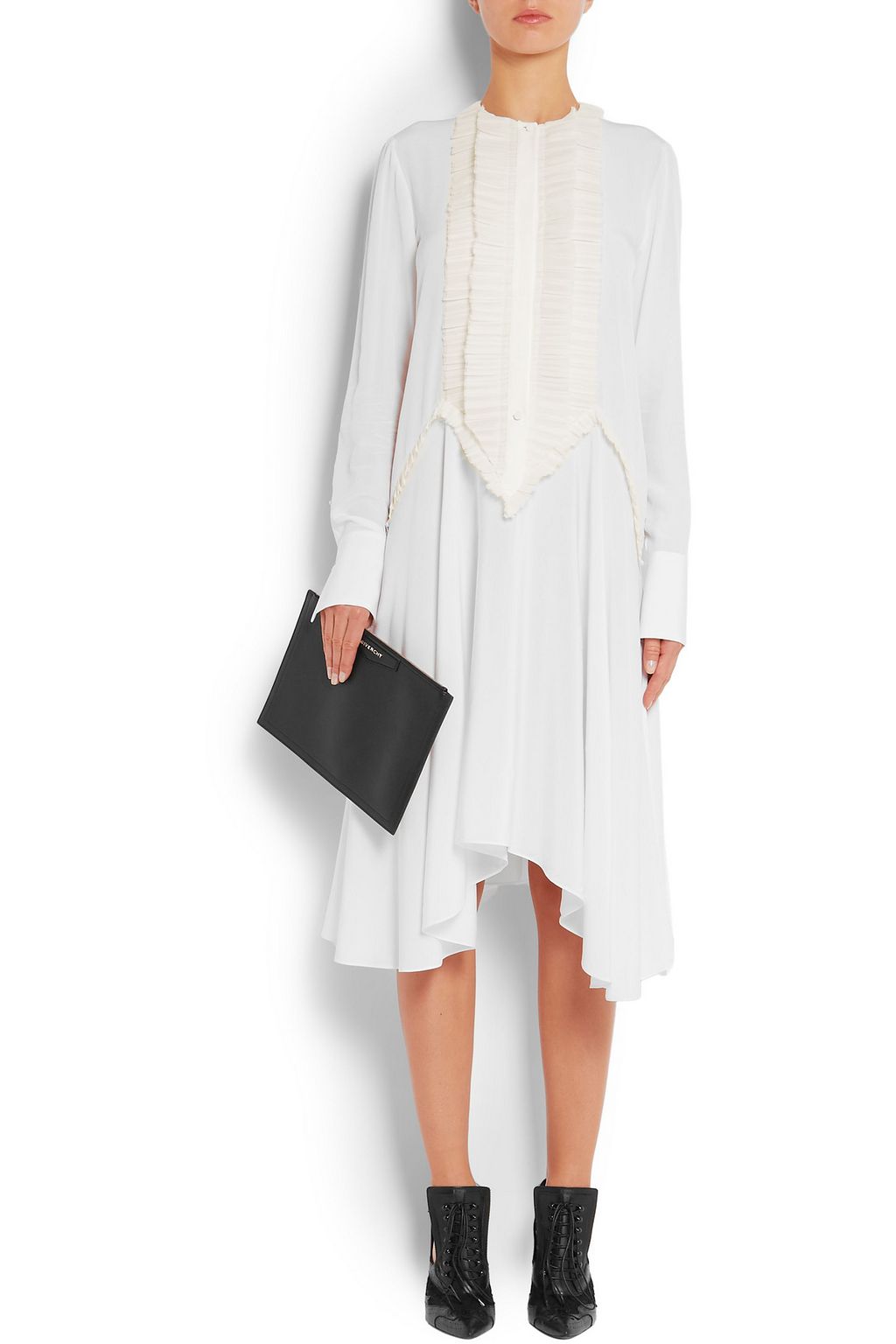 GIVENCHY Ruffled midi dress in white silk crepe de chine
