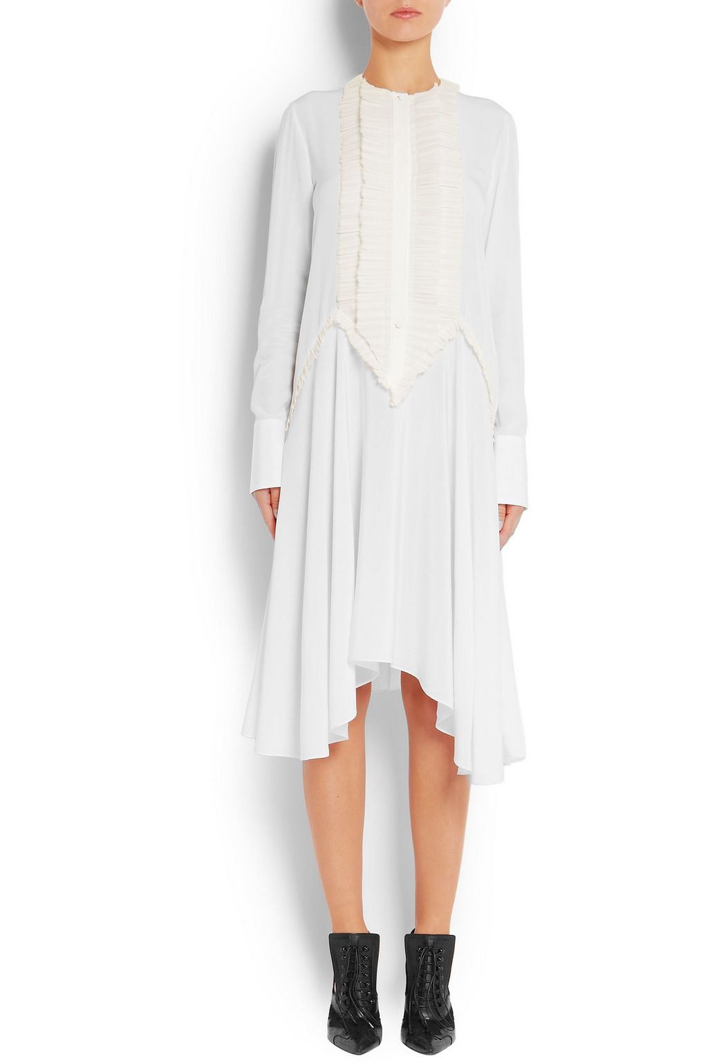 GIVENCHY Ruffled midi dress in white silk crepe de chine