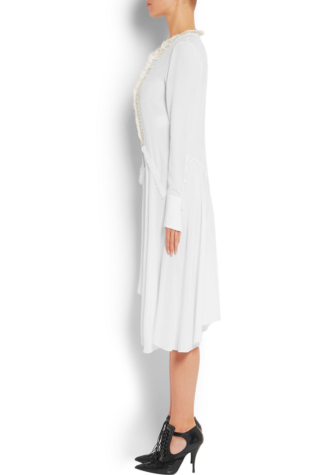 GIVENCHY Ruffled midi dress in white silk crepe de chine