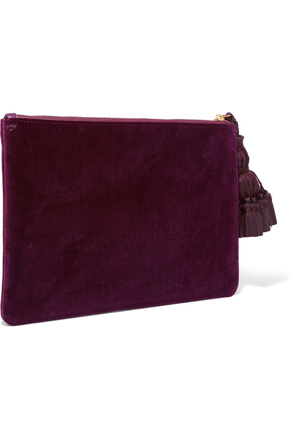ANYA HINDMARCH Georgiana leather-trimmed perforated velvet clutch