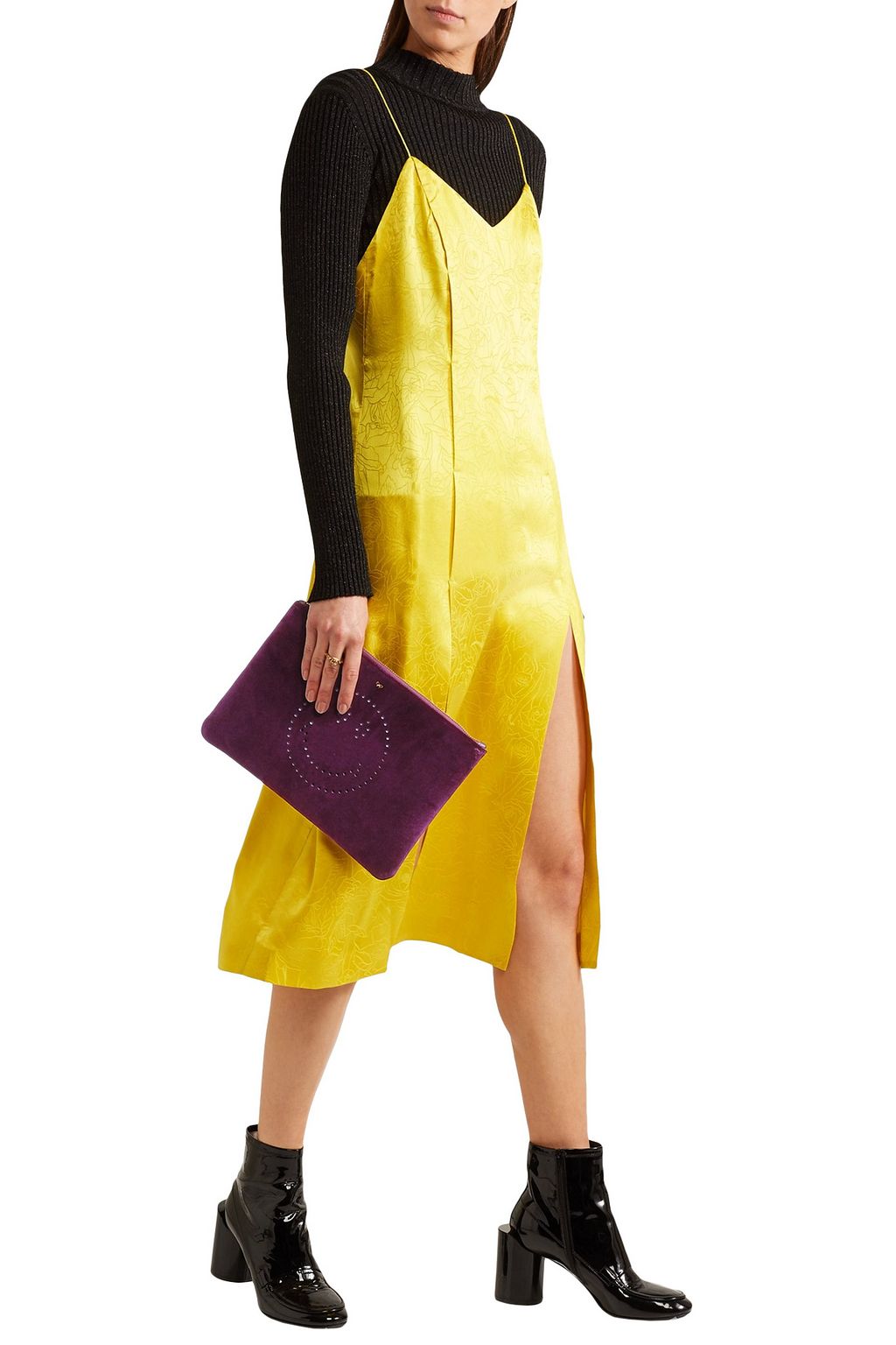 ANYA HINDMARCH Georgiana leather-trimmed perforated velvet clutch
