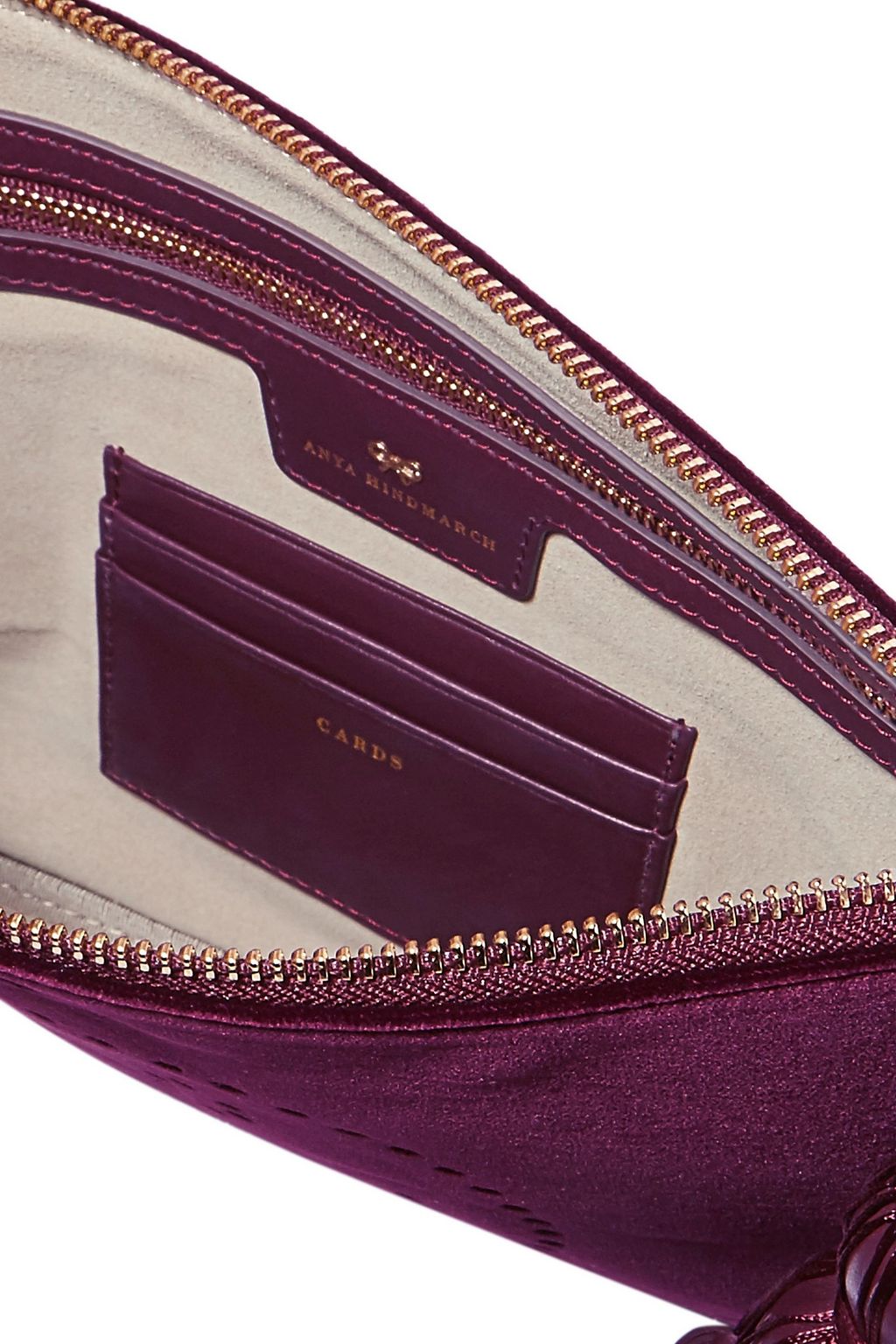 ANYA HINDMARCH Georgiana leather-trimmed perforated velvet clutch