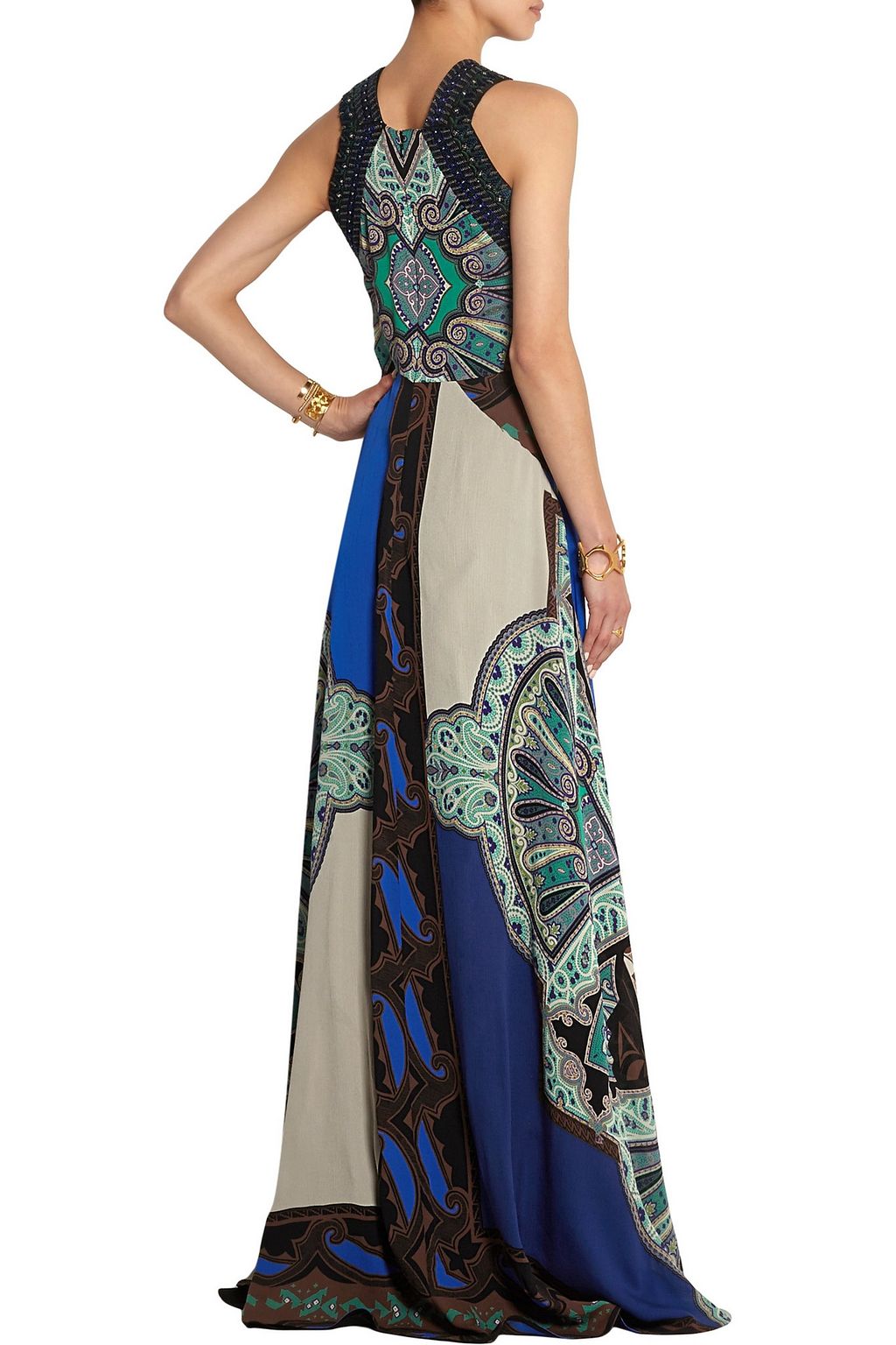 ETRO Embellished printed silk-crepon gown