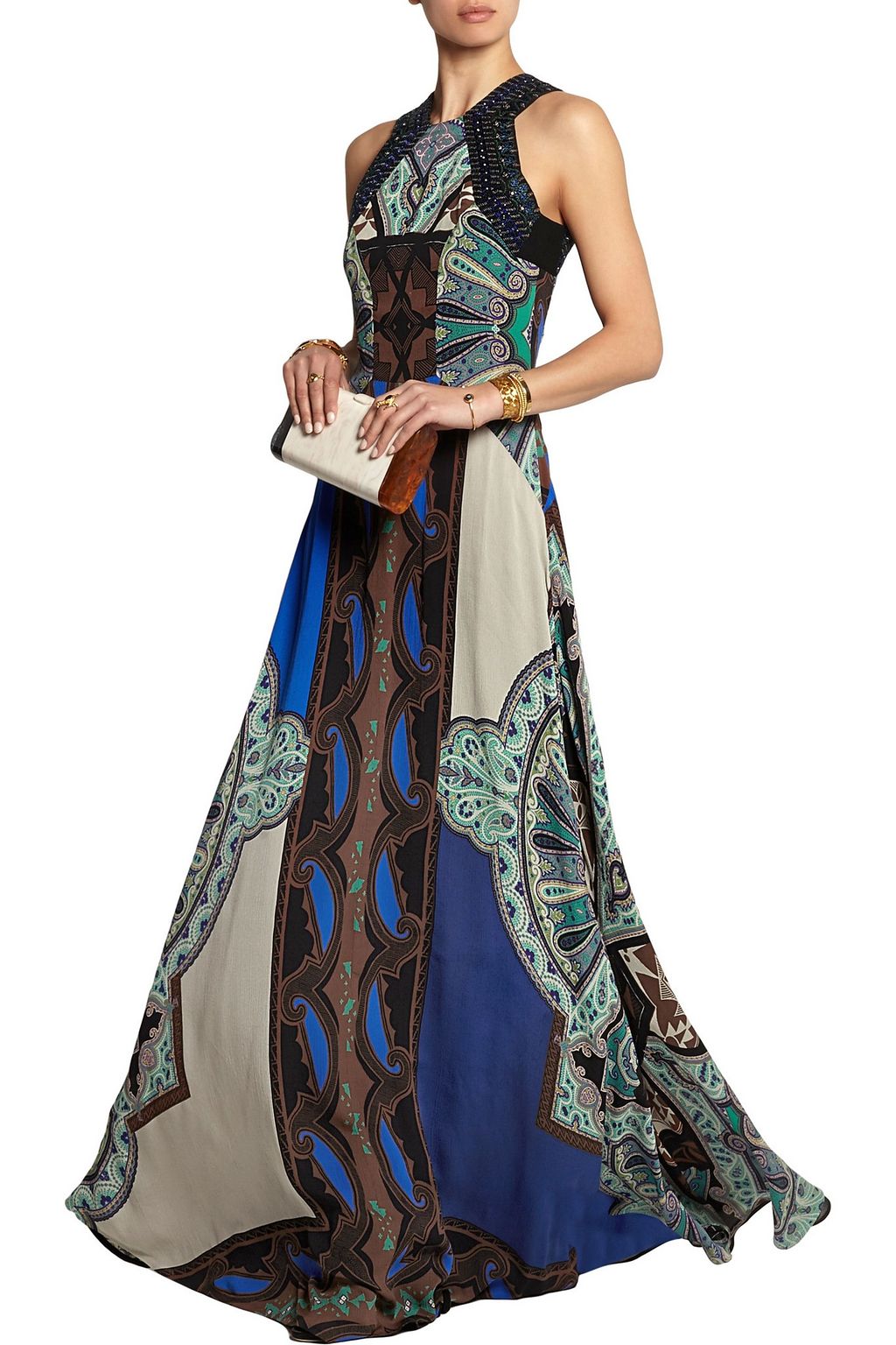 ETRO Embellished printed silk-crepon gown