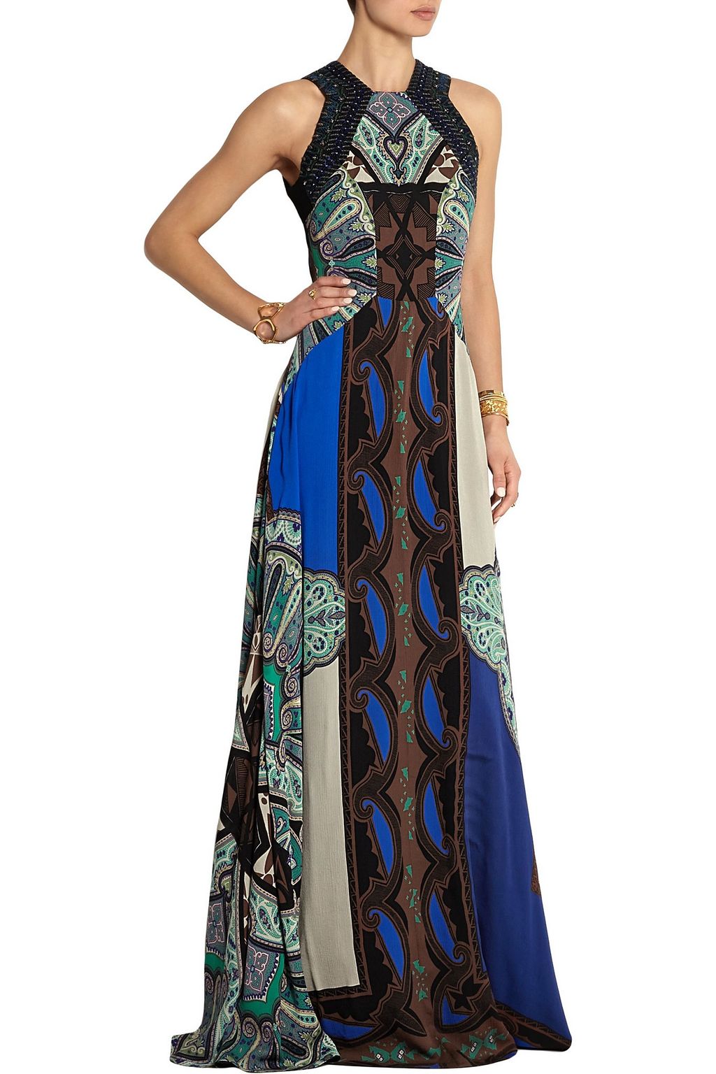 ETRO Embellished printed silk-crepon gown