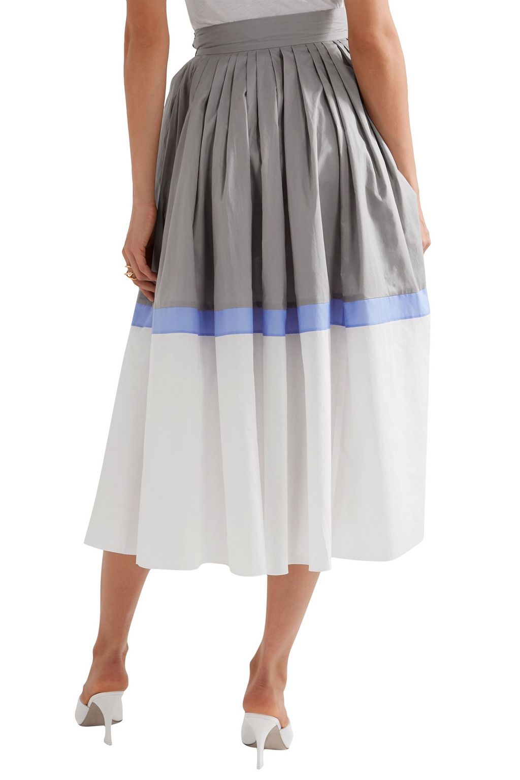 VIKA GAZINSKAYA Pleated color-block cotton-poplin midi skirt
