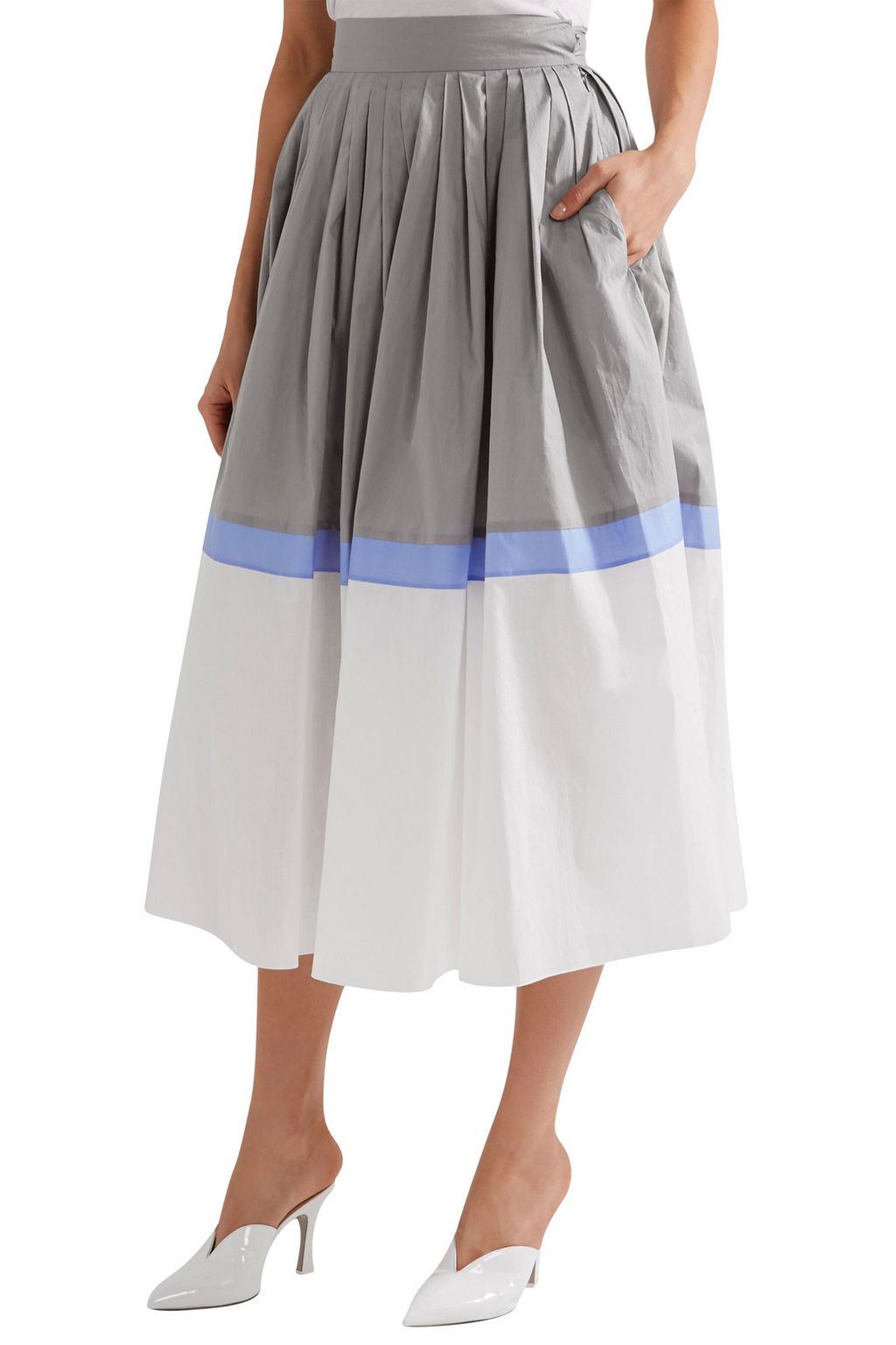 VIKA GAZINSKAYA Pleated color-block cotton-poplin midi skirt