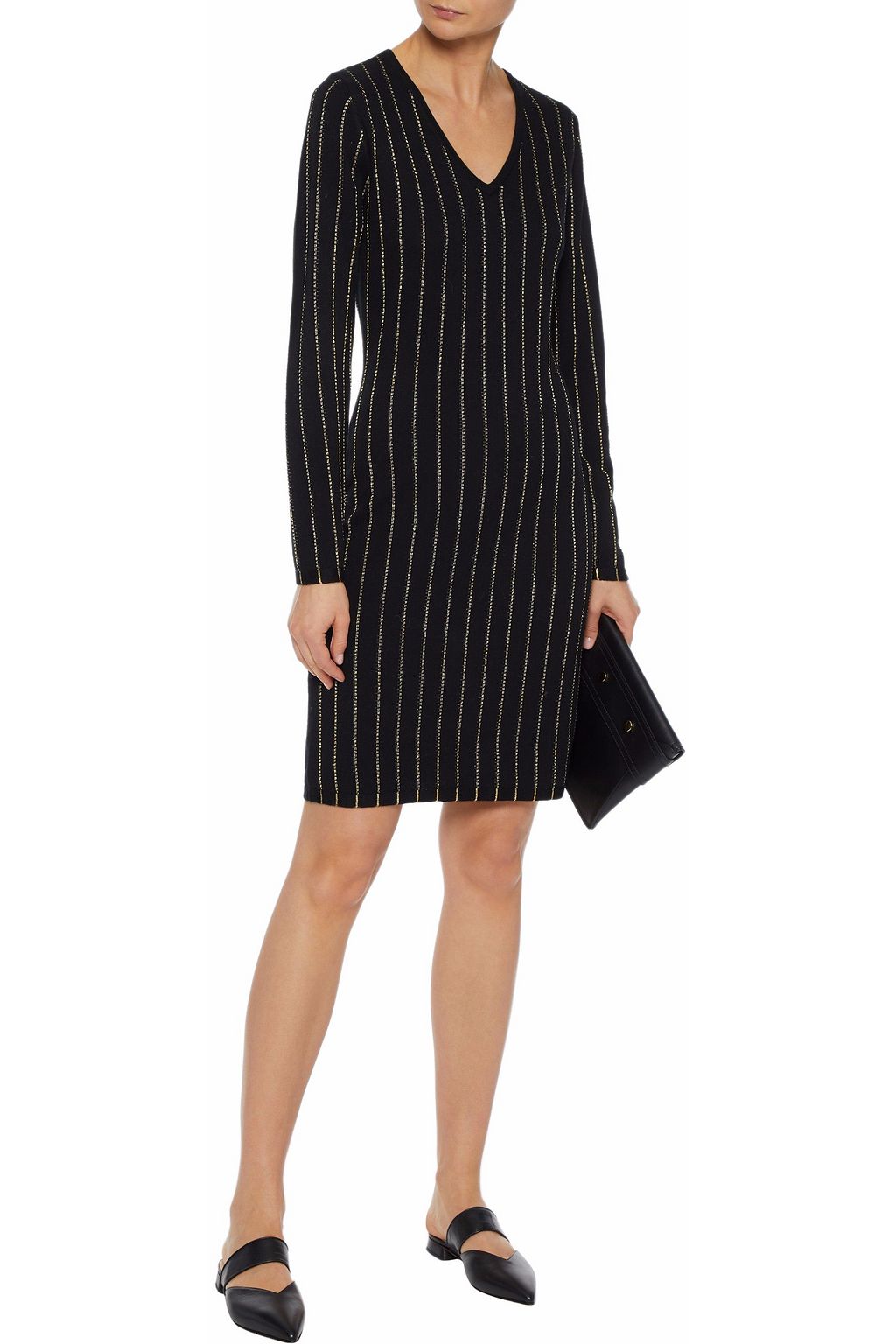 IRIS & INK Metallic striped merino wool-blend dress
