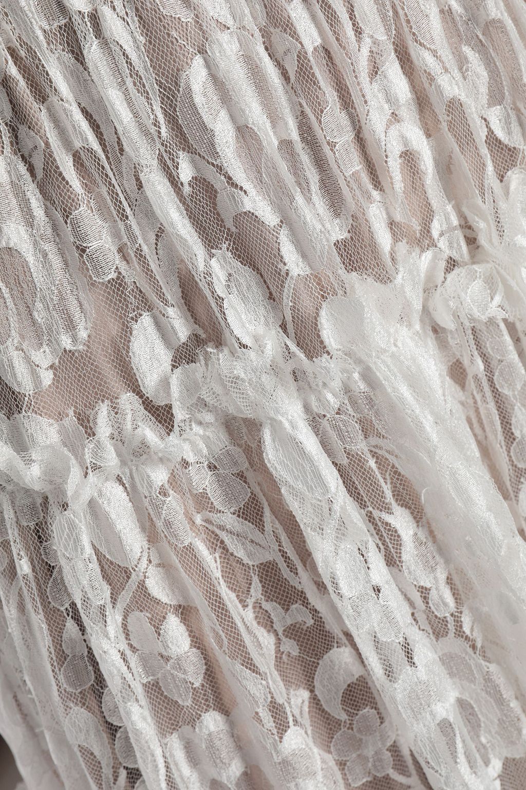LANVIN Strapless floral-appliquéd lace gown