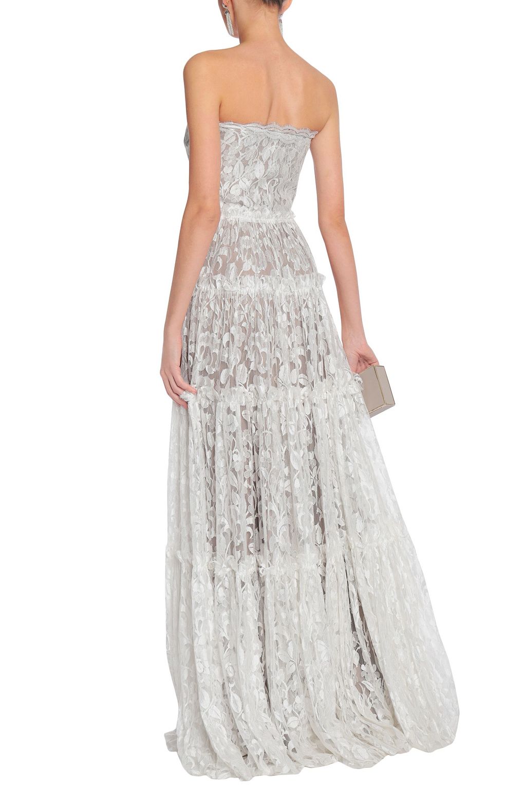 LANVIN Strapless floral-appliquéd lace gown