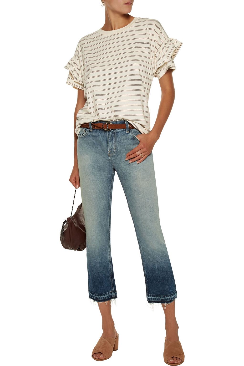 CURRENT/ELLIOTT The Cropped distressed mid-rise straight-leg jeans