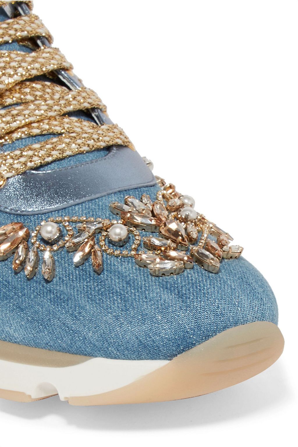 RENE' CAOVILLA Embellished denim sneakers