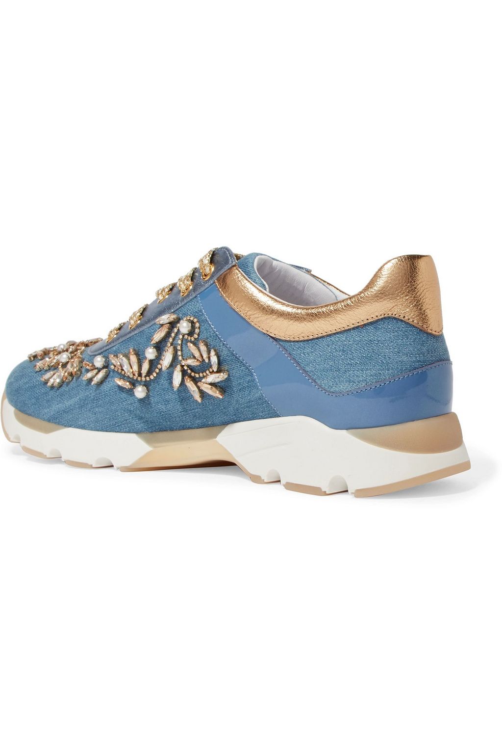 RENE' CAOVILLA Embellished denim sneakers