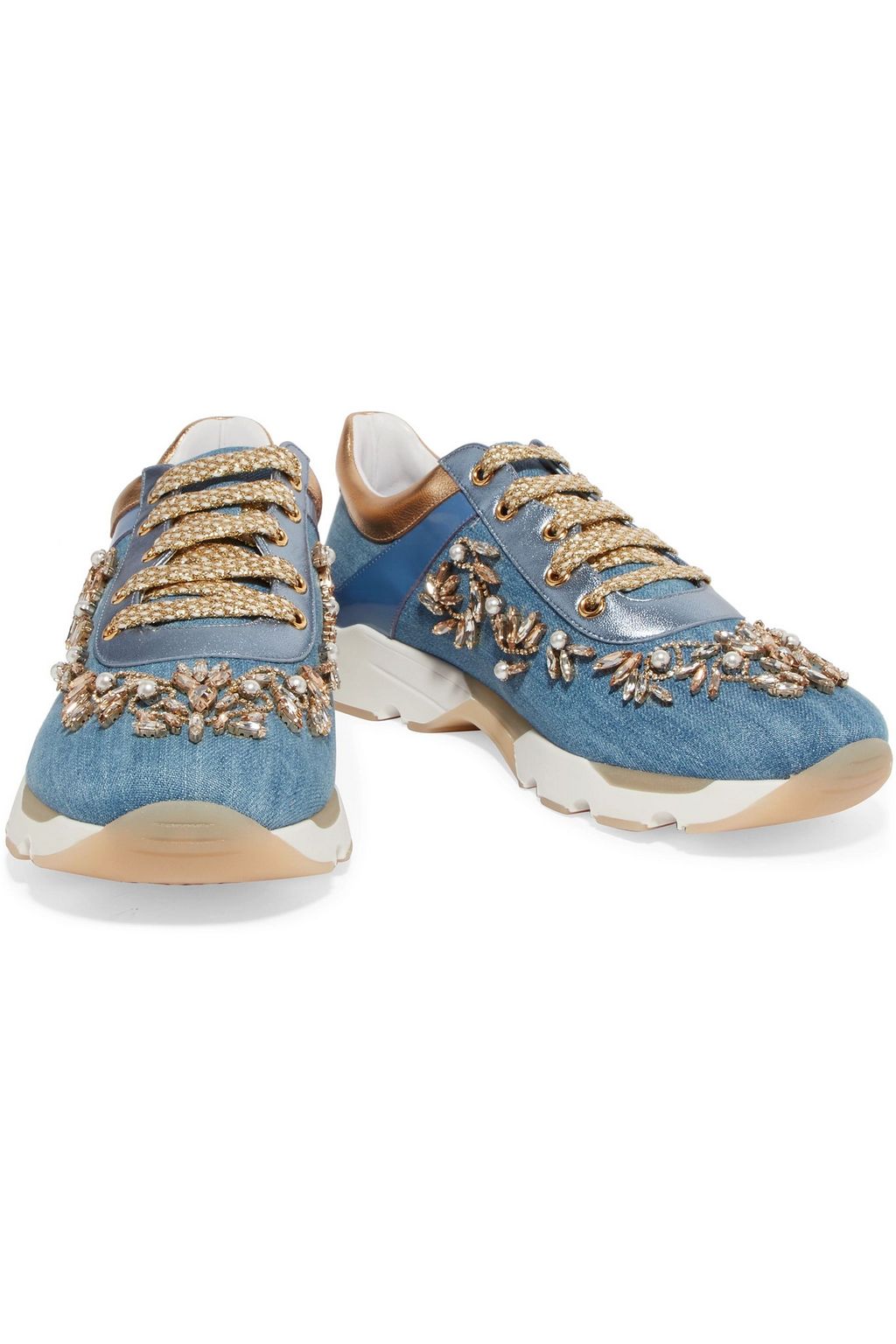 RENE' CAOVILLA Embellished denim sneakers