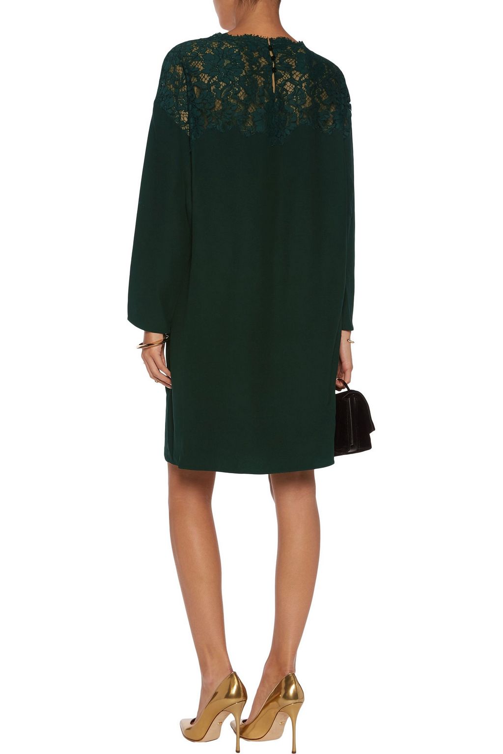 VALENTINO GARAVANI Lace-paneled silk-crepe dress