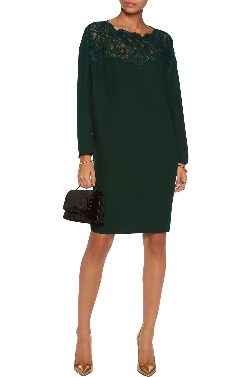 VALENTINO GARAVANI Lace-paneled silk-crepe dress
