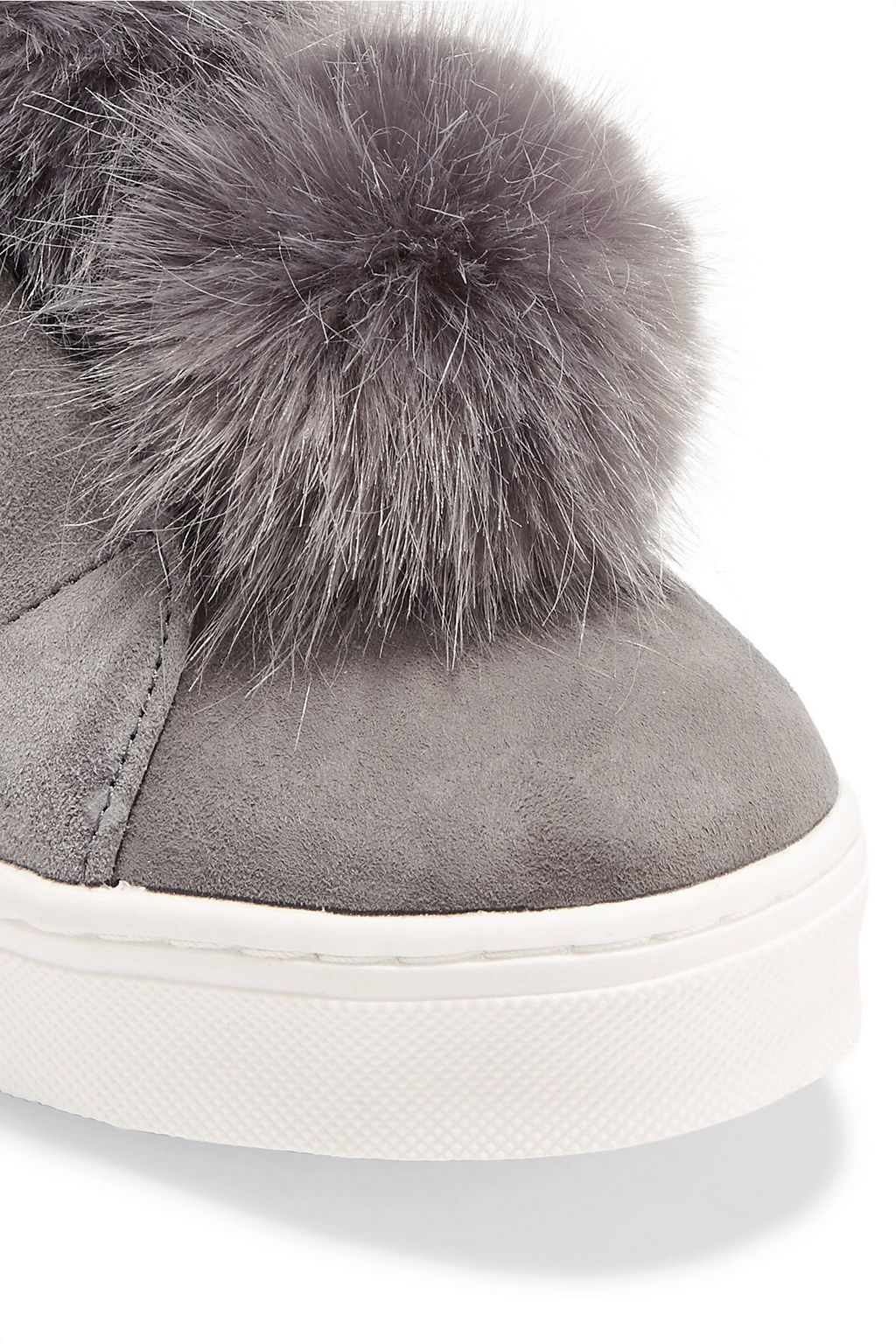 SAM EDELMAN Leya pompom-embellished suede platform slip-on sneakers