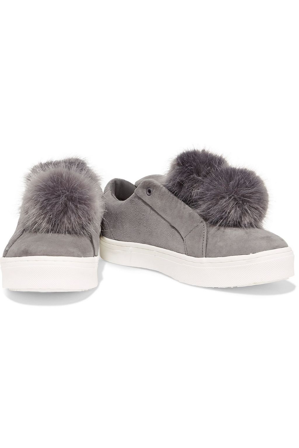 SAM EDELMAN Leya pompom-embellished suede platform slip-on sneakers