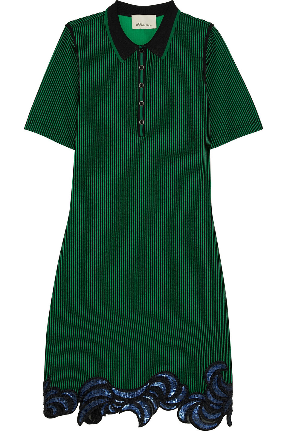 3.1 phillip lim - sequin-embellished striped ribbed-knit mini dress - green - xs