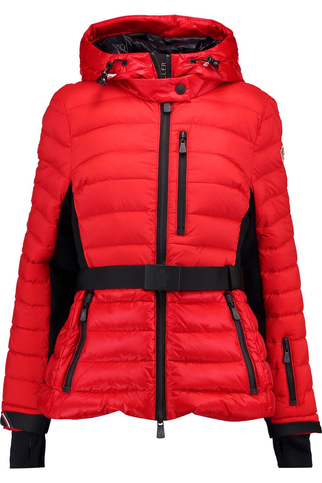 Red Hooded quilted shell down jacket 