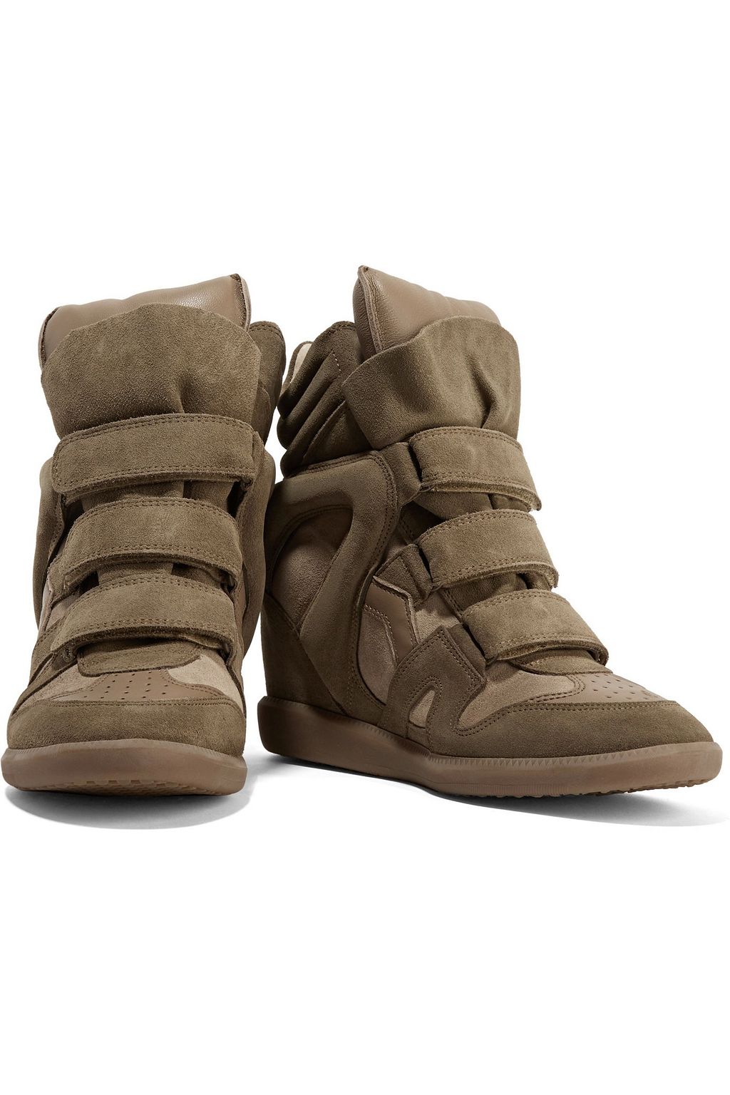 ISABEL MARANT Bekett leather-paneled suede wedge sneakers