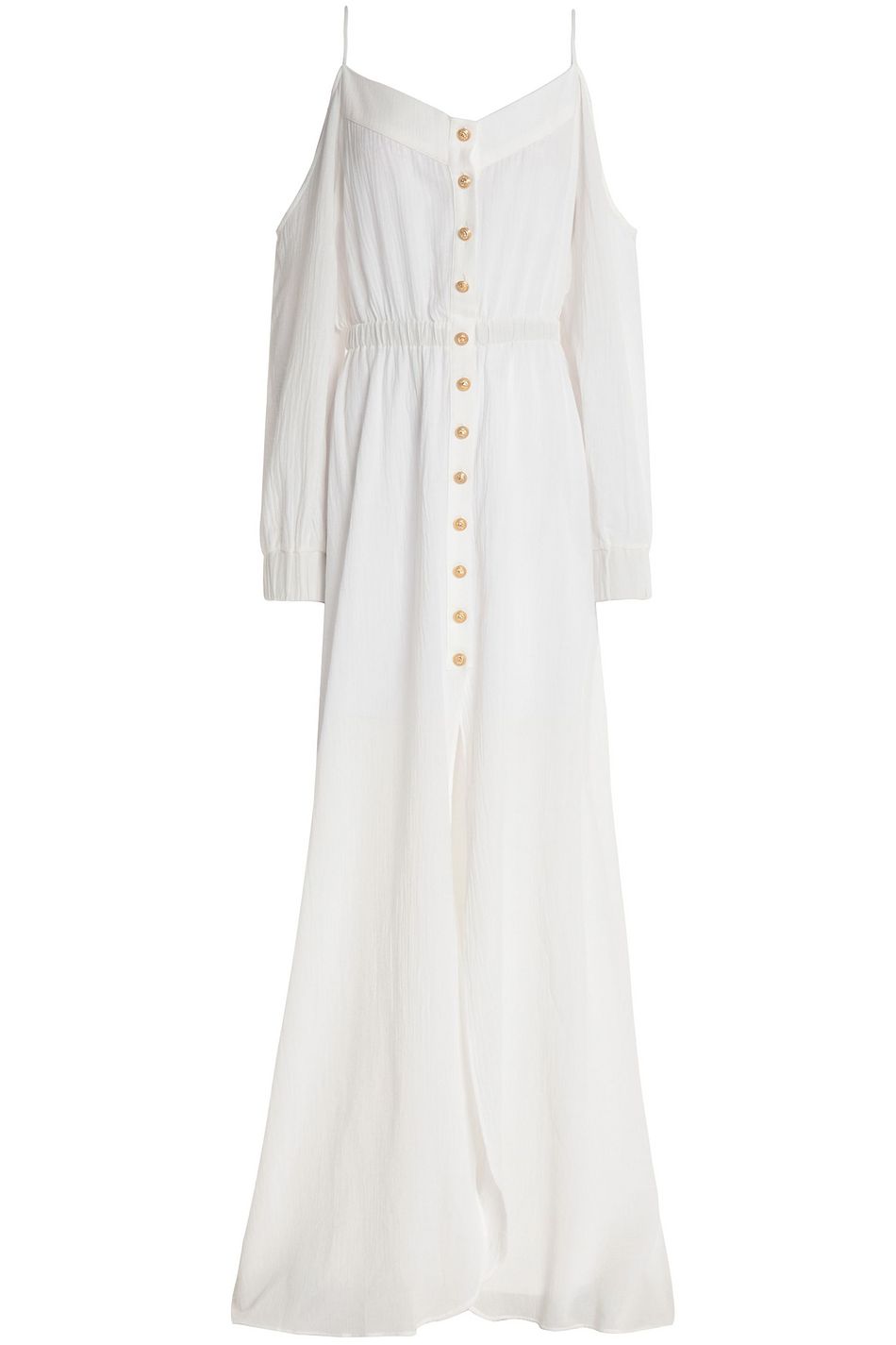 white cold shoulder maxi dress