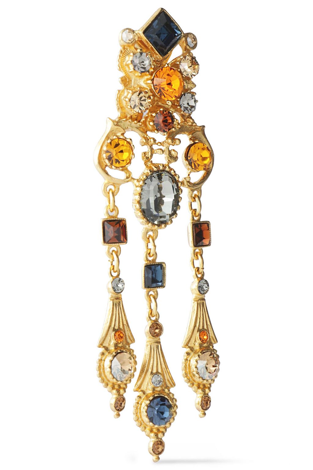 BEN-AMUN Gold-tone crystal clip earrings