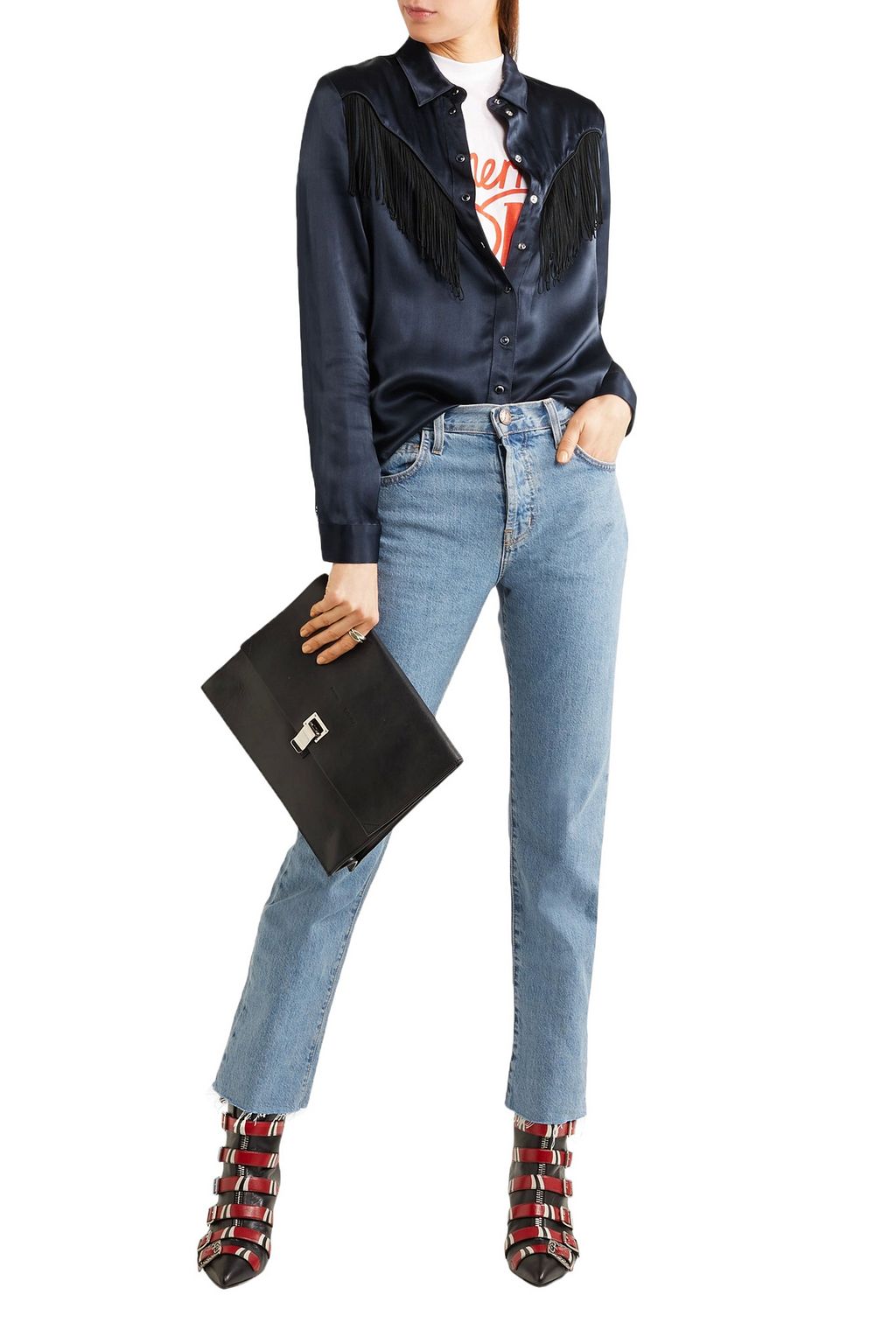 GANNI Donnelly fringe-trimmed satin shirt