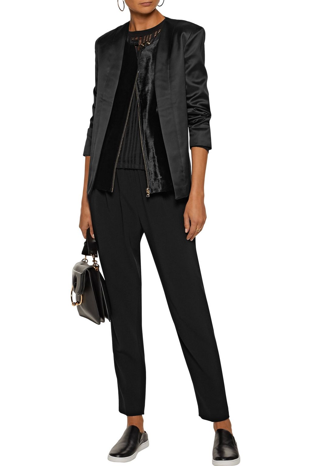 J BRAND Greville calf hair-paneled Duchesse-satin jacket