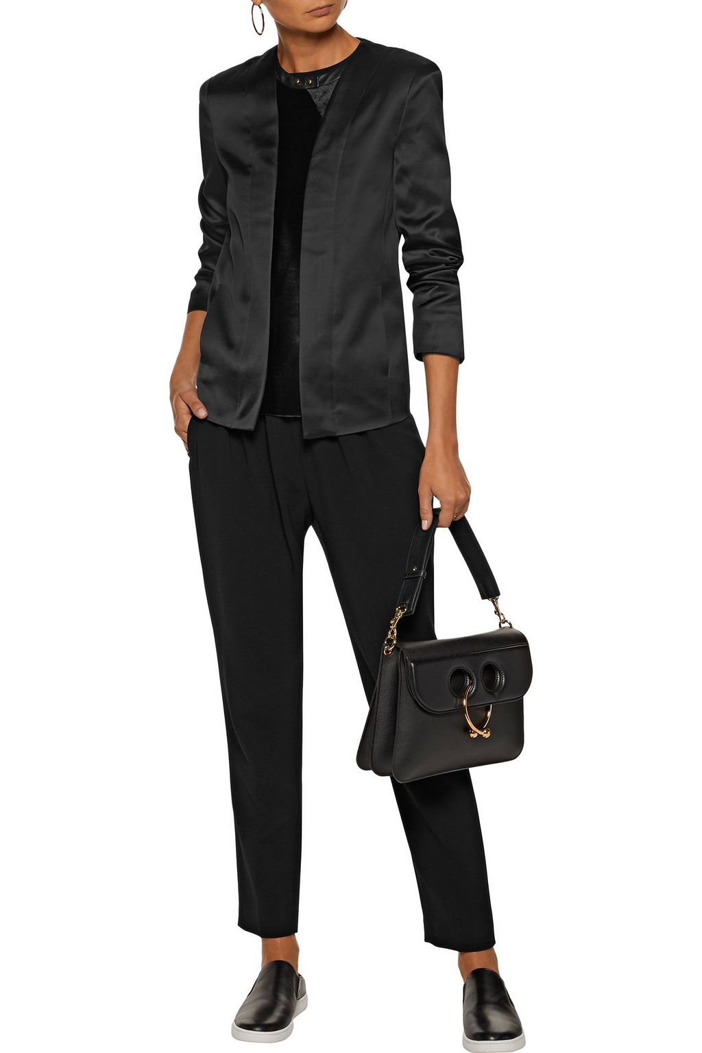 J BRAND Greville calf hair-paneled Duchesse-satin jacket