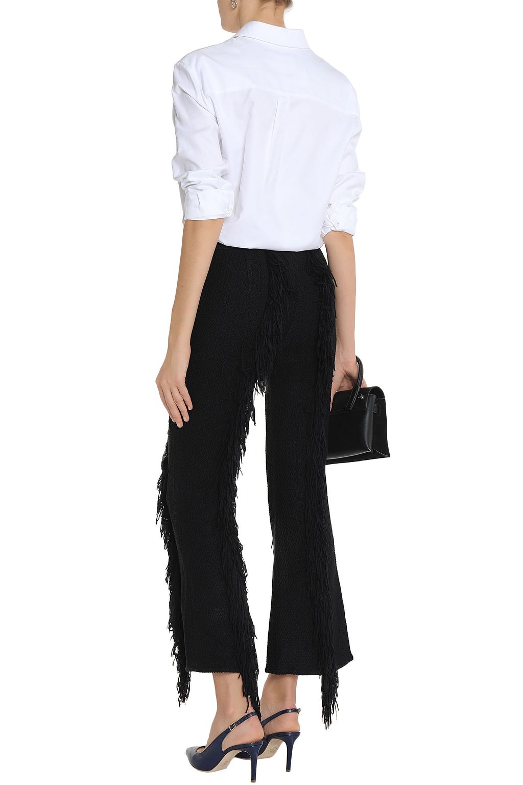 GOEN.J Fringe-trimmed tweed bootcut pants