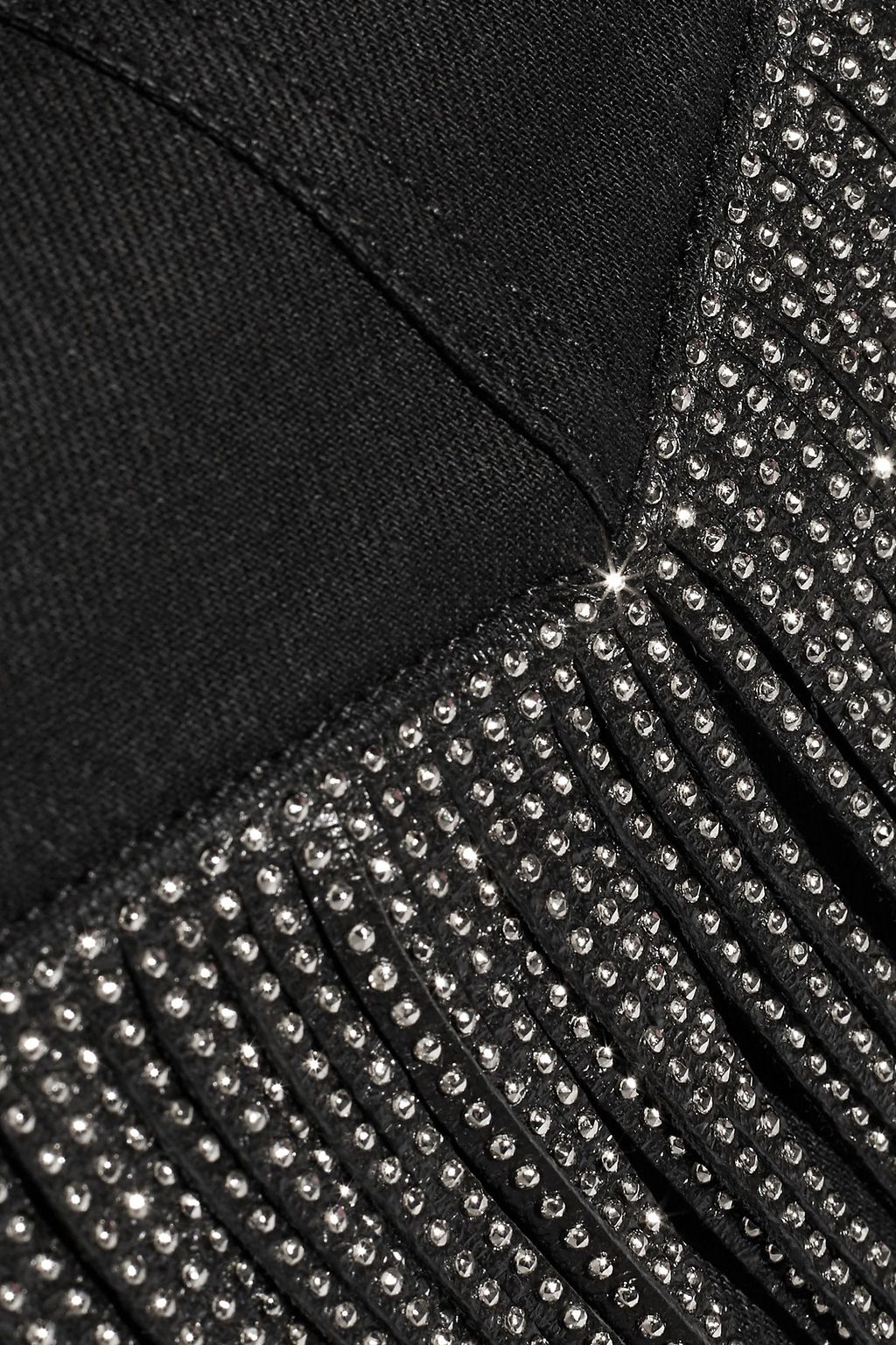 SAINT LAURENT Fringed studded denim mini skirt