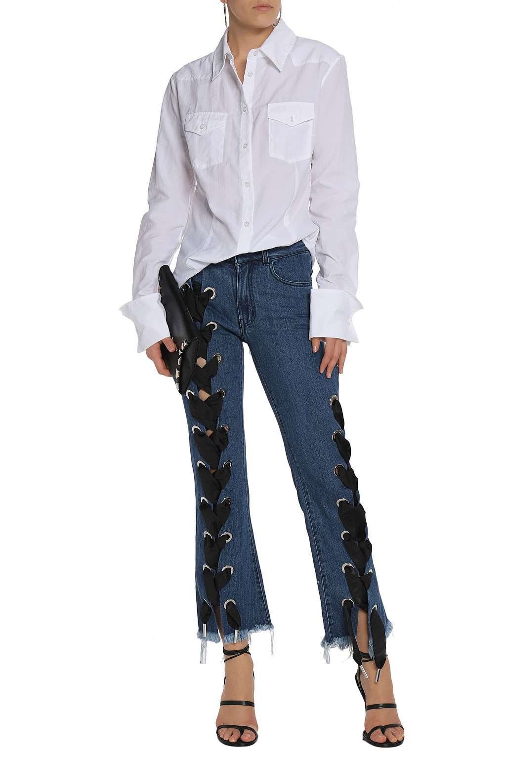 MARQUES' ALMEIDA Lace-up frayed mid-rise flared jeans