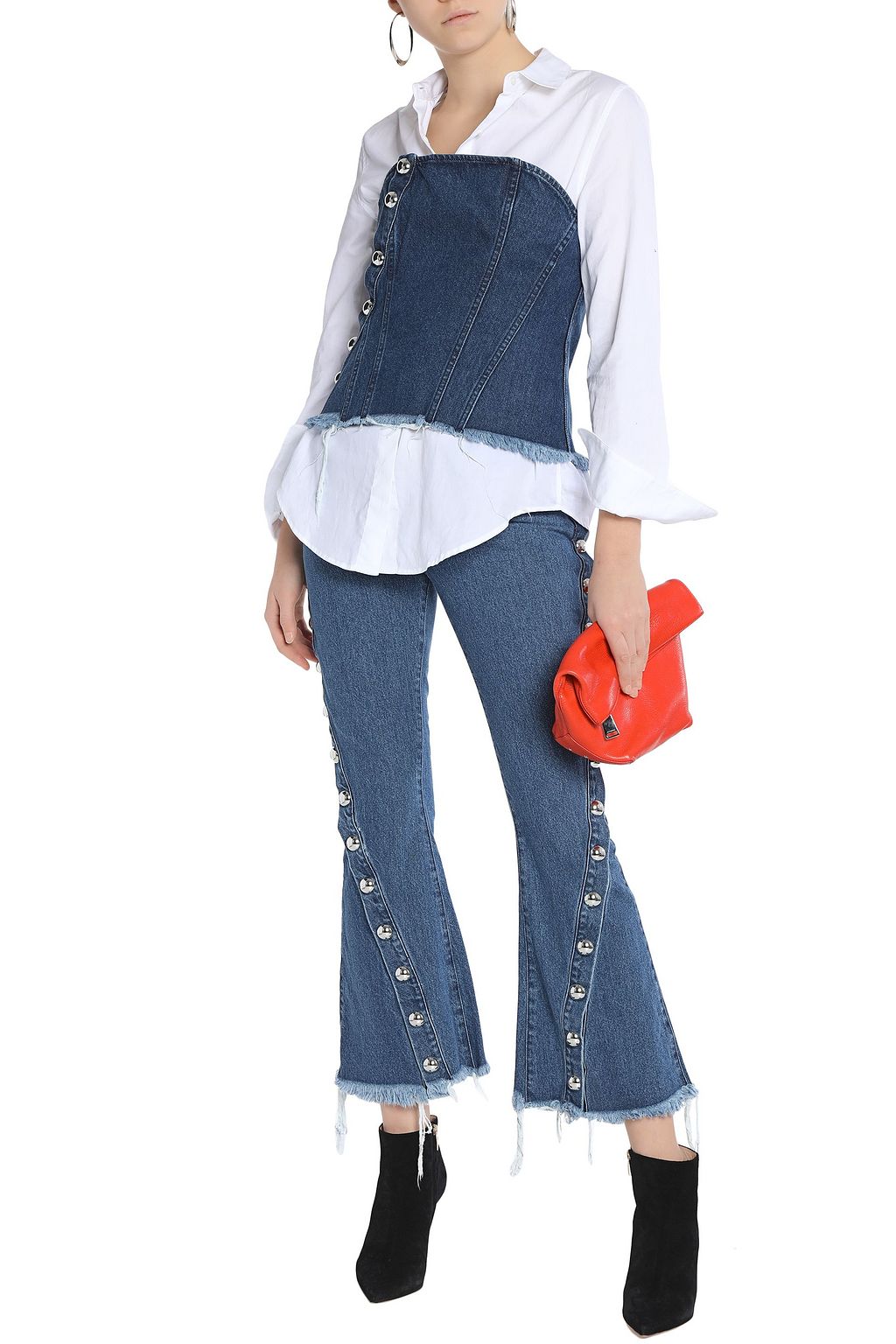 MARQUES' ALMEIDA Strapless studded denim bustier top