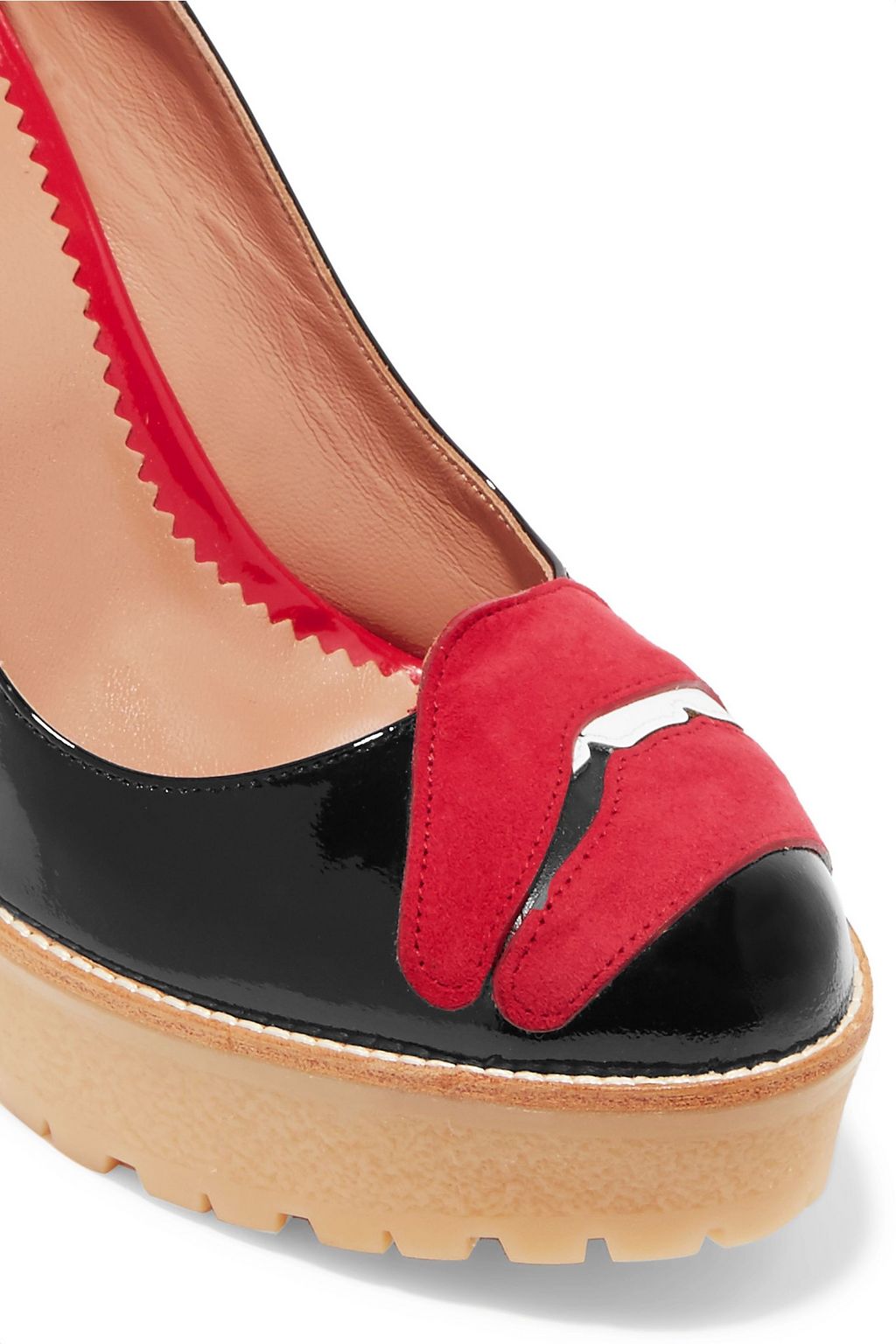 RED(V) Appliquéd patent-leather platform pumps